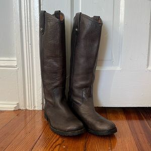 Frye Melissa Button Lug tall Size 7 dark brown/“smoke” boots
